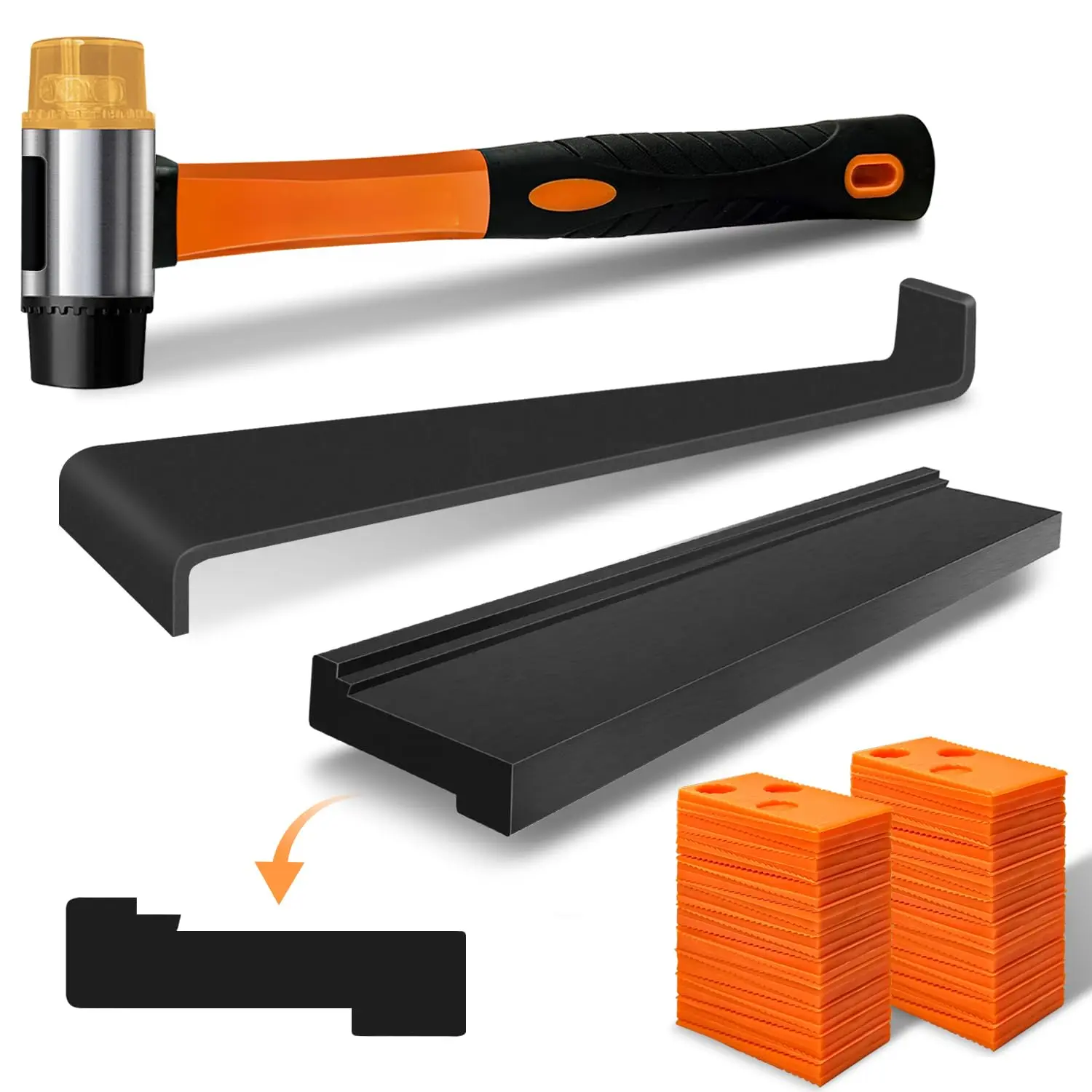 Laminate/Vinyl Flooring Tools, Tapping Block for Vinyl Plank Flooring - Double Sided with Notches, Pull Bar, 40Pcs Floor Spacers, Rubber Mallet.Universal Floor Installation kit.