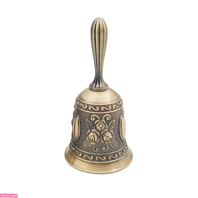 Retro Metal Tone Hand-Played Bell - Ancient Silver Carved Handheld Craft Bell with Handle, Reusable Percussion Instrument for Camping Hiking, Decorative Doorbell Alarm for All Ages