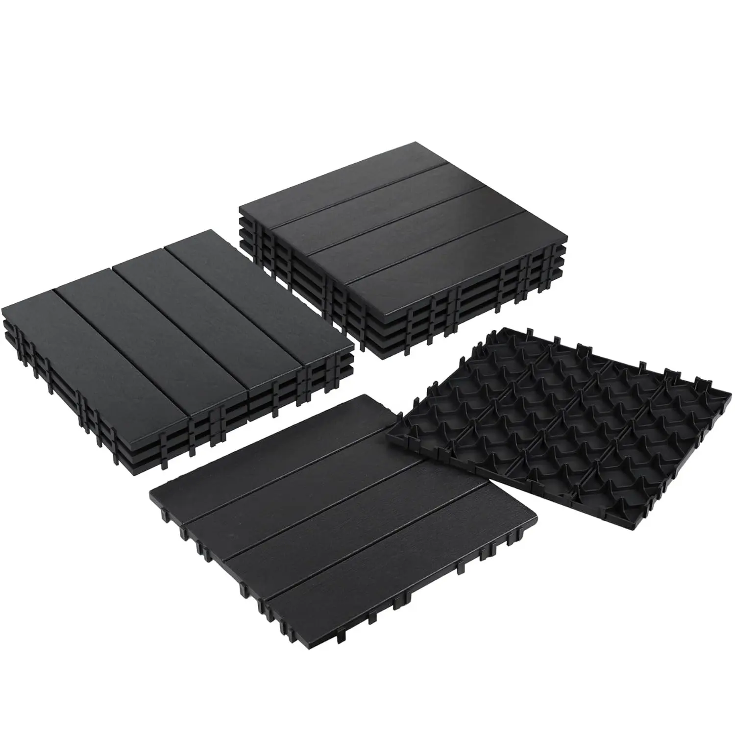 9PCS Plastic Interlocking Decking Tiles 12" x 12", 9 sq. ft Waterproof Outdoor Flooring All-Weather, Patio Floor Decking Tile for Garden Porch Poolside Balcony Backyard, Dark Grey