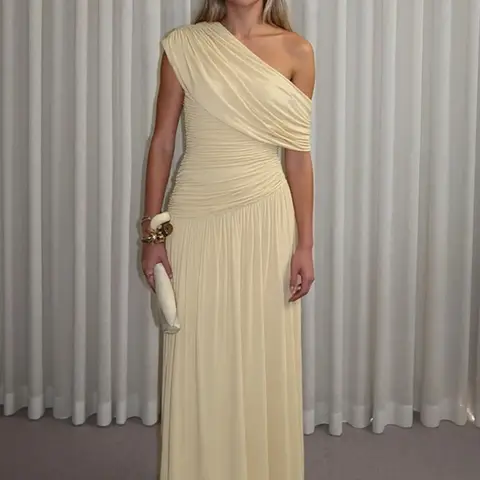 【Black Friday】Women's One Shoulder Dress, Elegant Solid Color Dress for Party Club Dating Wear, Ladies Summer Clothes