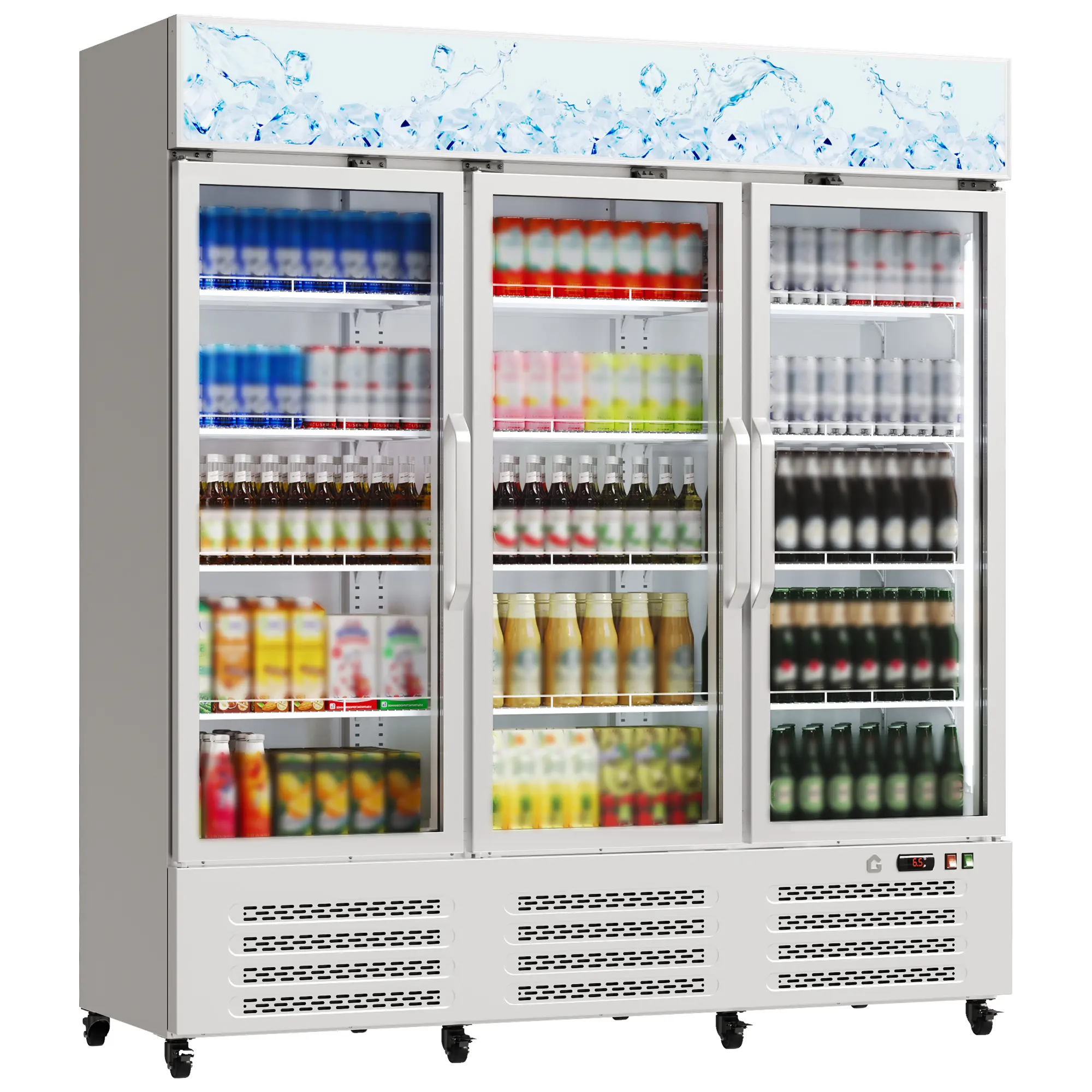 38.95 Cu.Ft. Commercial Beverage Refrigerator, 3 Glass Door Display Cooler | Commercial fridge with 360° Circulation Cooling, Auto-Defrost, LED Lighting, Perfect for Restaurants, Bars, and Retail Stores, White