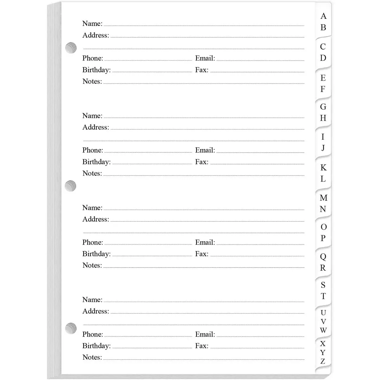 Half Letter Size Address Book Refills for 3 Ring Mini Binders - A-Z Telephone Address Notebook Refill Paper with Alphabetical Tabs, 120gsm White Paper, 5.8" x 8.3"