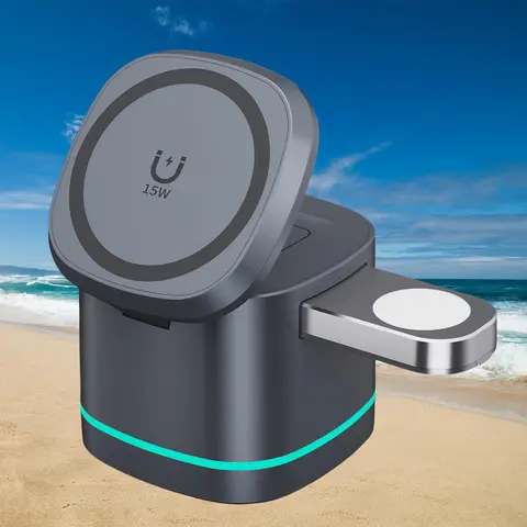 3 in 1 Magnetic Wireless Charger, Cordless Charging, 15W Fast Charging Station for iPhone 16 15 14 Pro Max Plus & Apple Watch & Airpods, Compact Design Charger for Home & Office Use, Wireless Charging Chargers, Fast Charging Supported