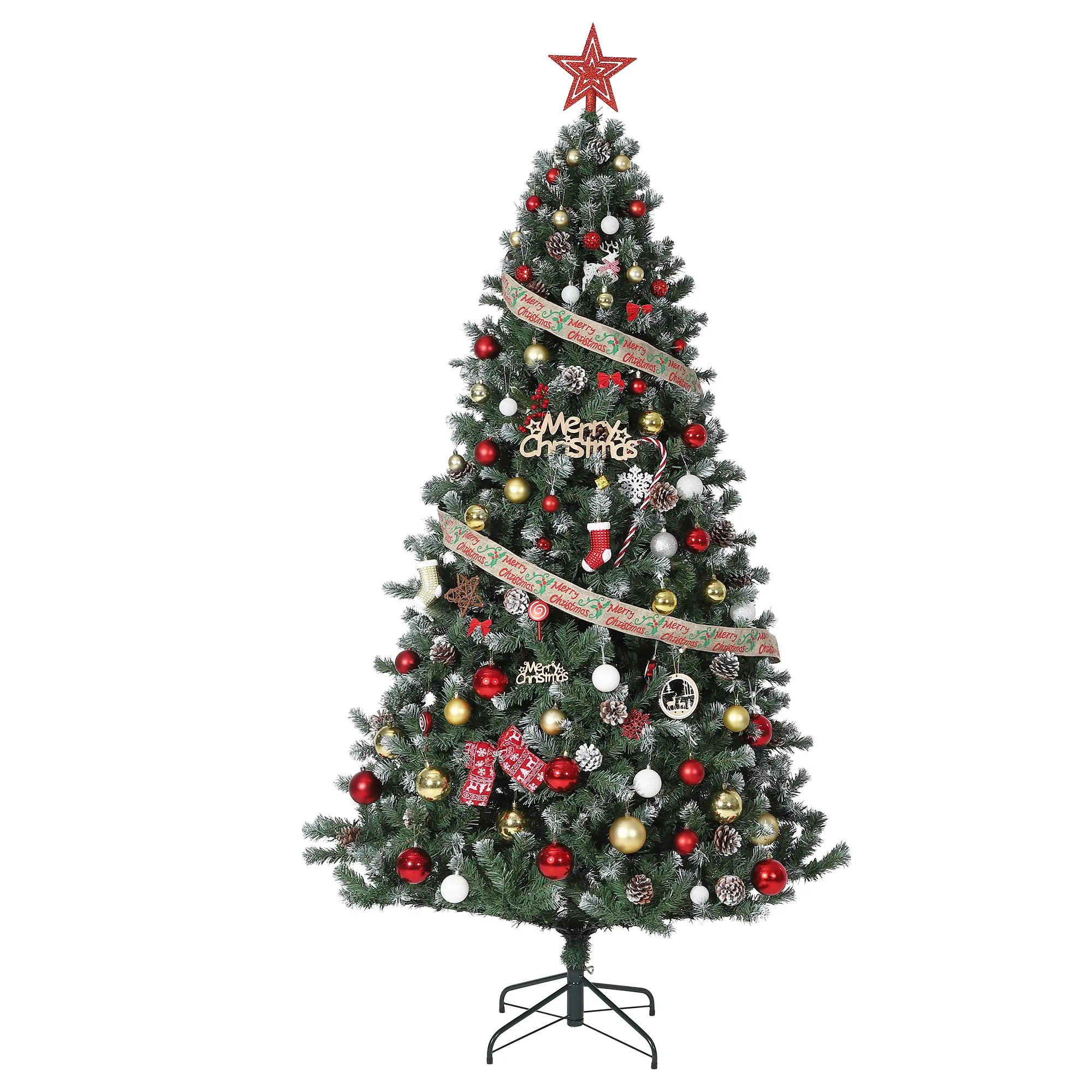 Pre-Decorated Snow Flocked Artificial Christmas Tree - Natural Pine Cones, Hinged Metal Stand, Full Realistic Divisions - Easy Assembly Holiday Decoration for Home, Office, Party