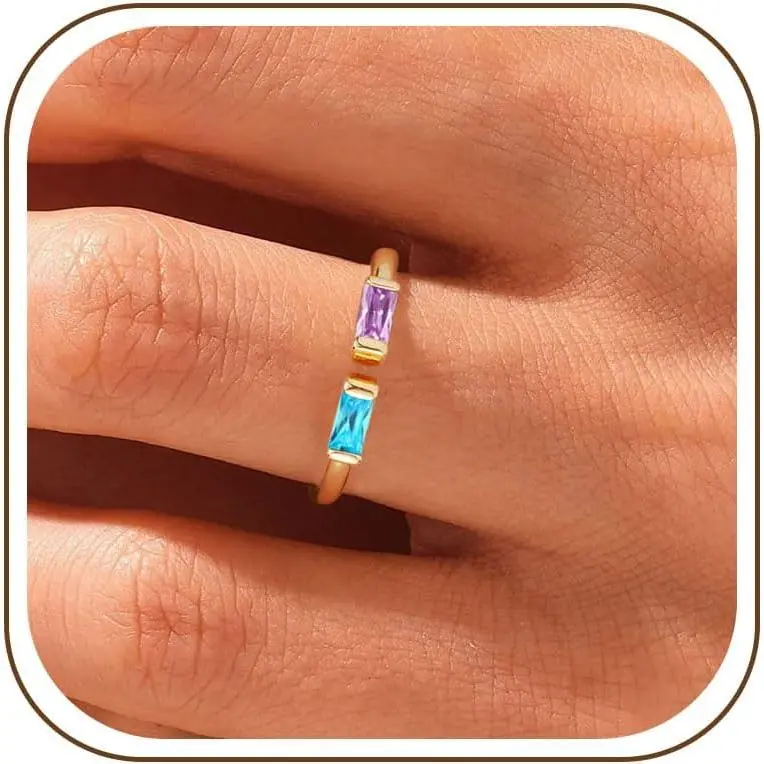 Gold Birthstone Rings for Women - Non Tarnish Dainty 14K Gold Plated Stackable CZ Rings for Her & Couples - Personalized Jewelry Gift for Birthday