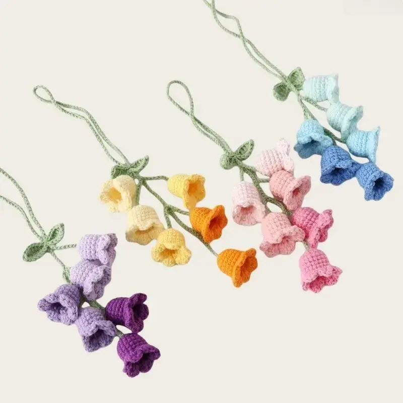 Lily of the Valley Car Charm, Handmade Crochet Floral Decorative Hanging Ornament for Rearview Mirror & Room Decor, Yarn, Crocheted, Car Trinkets, Cute Charm