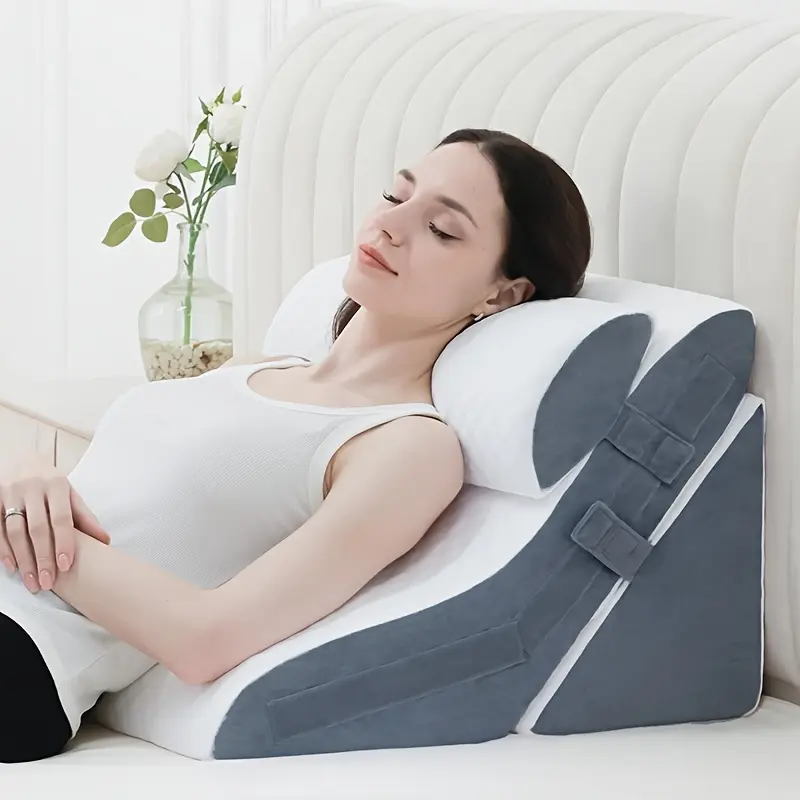 3-piece adjustable wedge pillow set - posture support, relieves acid reflux and snoring, for postoperative use, back/neck - grey mattress with detachable cover, machine washable, Sleep Cushion