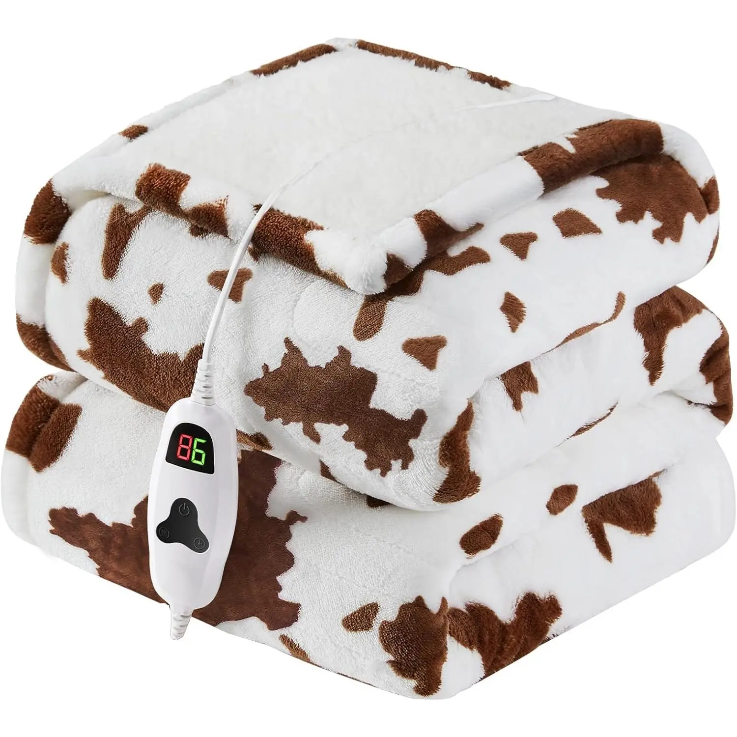Heated Electric Blanket Throw,50X60 Brown Heating Blanket with 10 Heats Levels & 8 Hours Auto Off,   Highland Cow Decor Stuff Fleece Sherpa Blankets Warmer Gifts for Women Adults