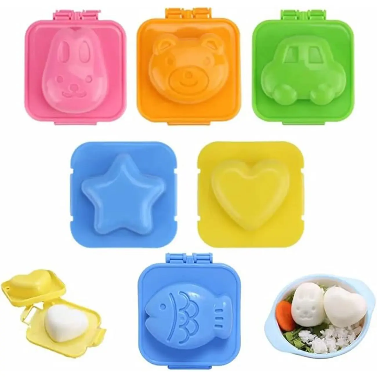 6-piece set of cute boiled egg molds, fish-shaped, car-shaped, heart-shaped rice cooker molds, rice ball maker, spherical molds, soft candy cake stick decoration tools, Meal prep molds, for fun cooking kitchen tools