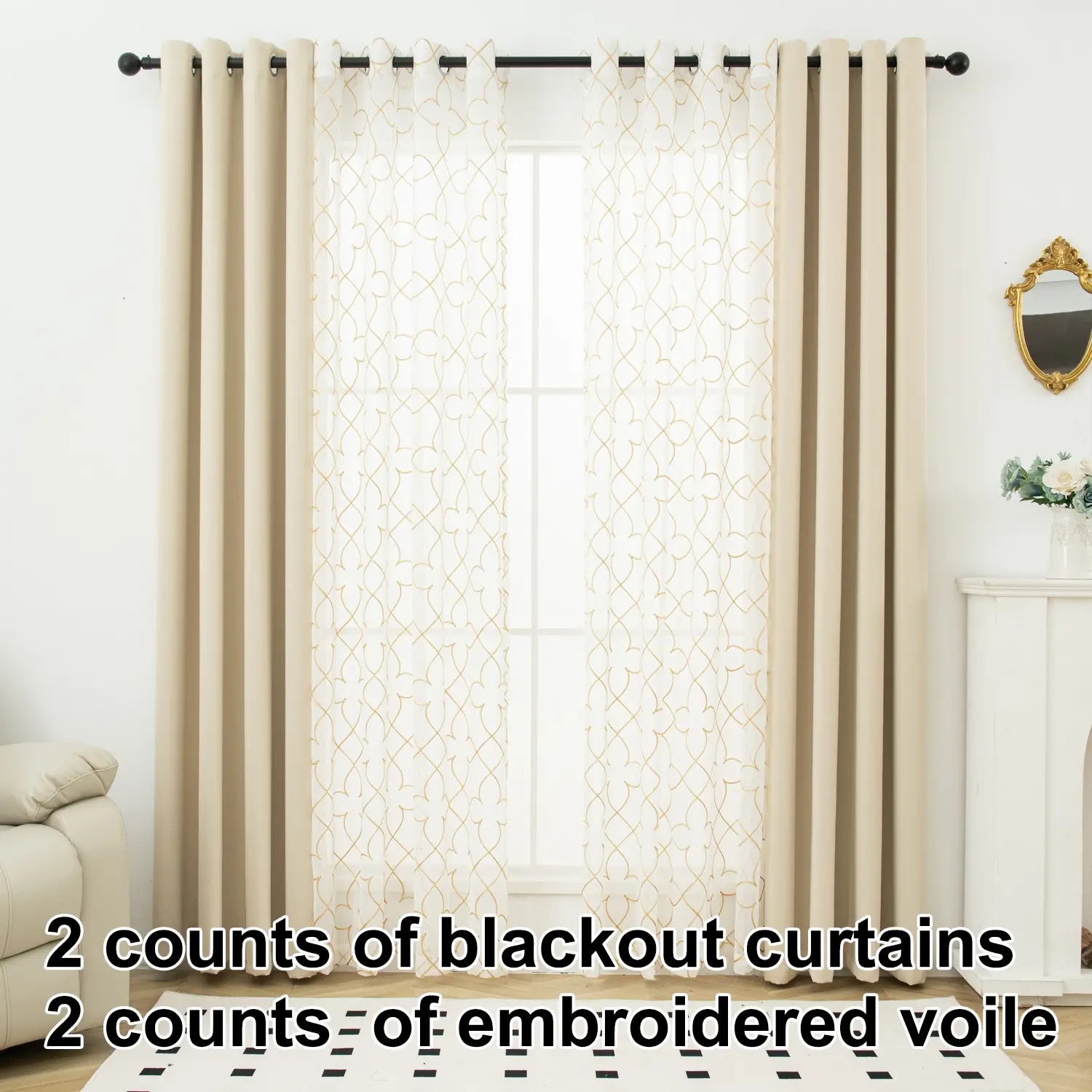 Upgrade Your Room! ✨ Stylish SUN-BLOCKING Curtains w/ Embroidery - Set of 4! Embroidered Curtains Home Decoration Curtain #RoomMakeover #InteriorDesign #BedroomDecor