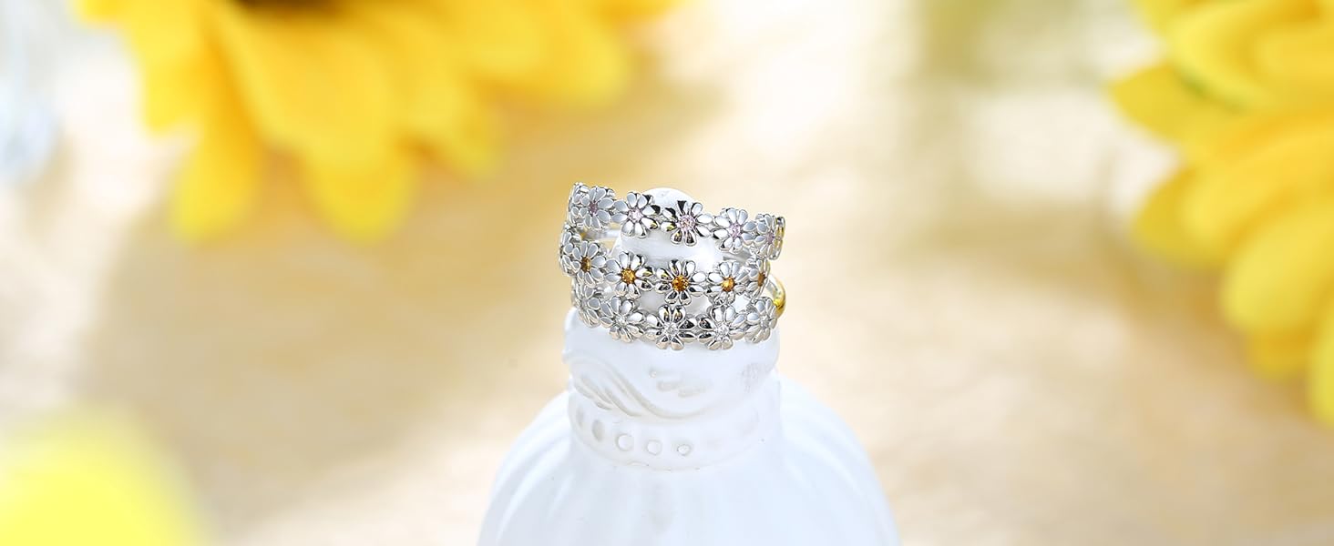 MILACOLATO 925 Sterling Silver Ring 18K Gold Plated Daisy Flower Ring Paved with Coloful Cubic Zirconia High Polished Comfort Fit Sunflower Stacking Statement Wedding Band Ring for Women MILACOLATO 925 Sterling Silver Ring 18K Gold Plated Daisy Flower Ring Paved with Coloful Cubic Zirconia High Polished Comfort Fit Sunflower Stacking Statement Wedding Band Ring for Women