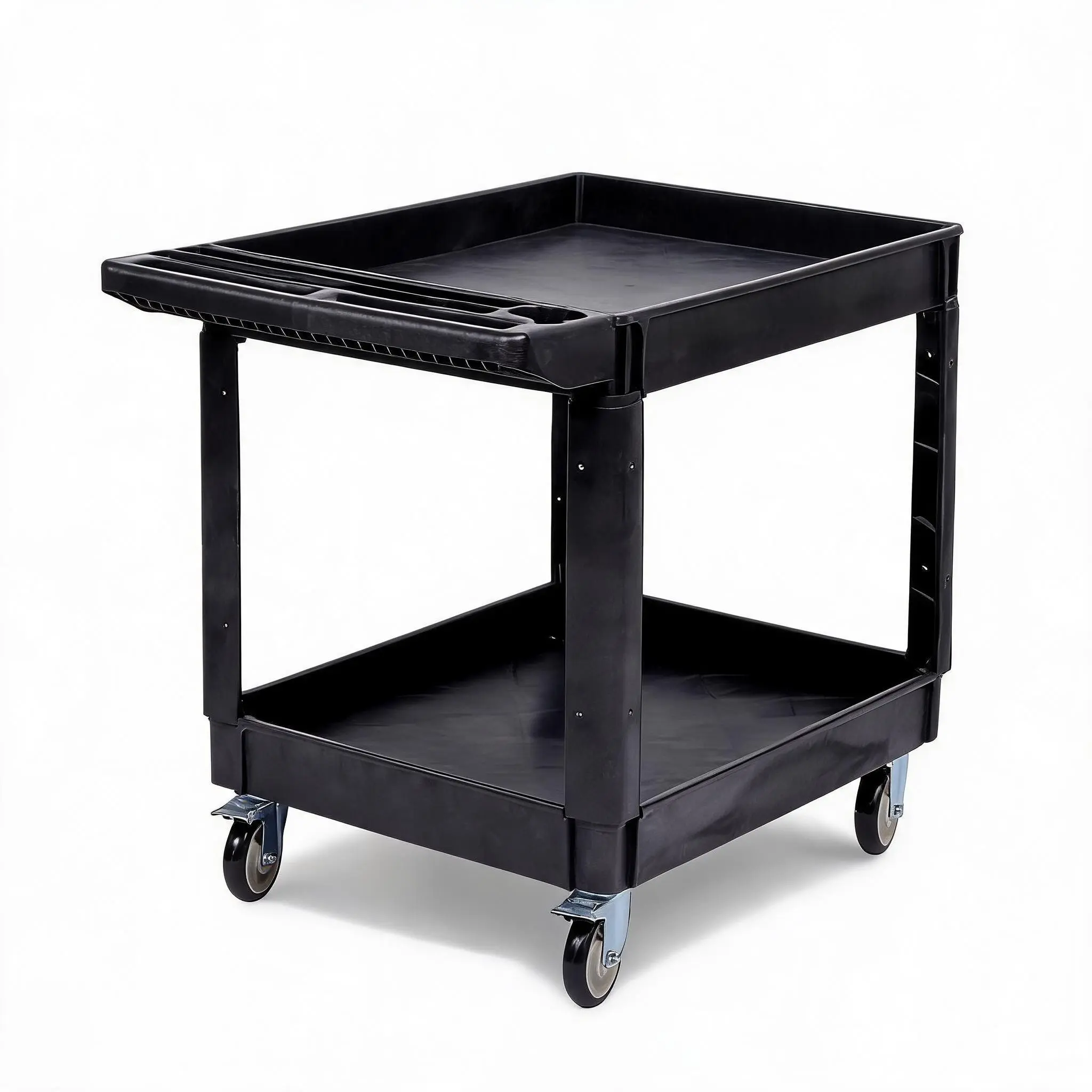 Heavy Duty 2-Shelf Utility Cart on Wheels – 550 lbs Capacity, Rolling Service Cart with Locking Swivel Casters, Large Plastic Multi-Purpose Storage Trolley for Warehouse, Garage, Workshop, Kitchen, Office – Black