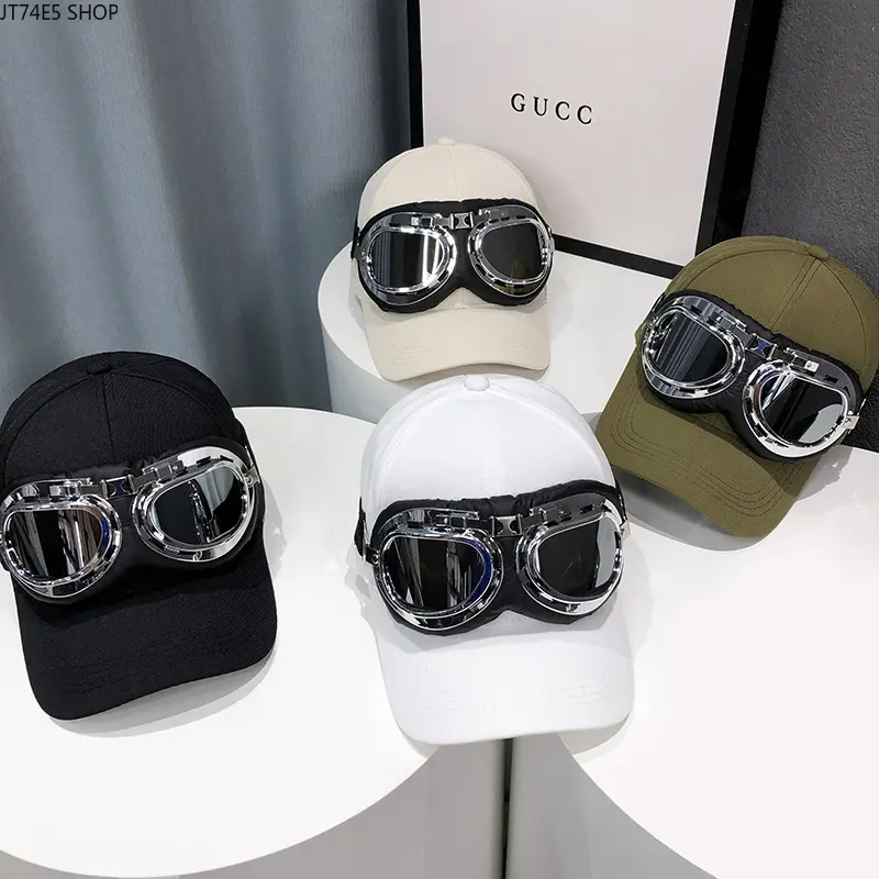 Trendy Pilot Style Baseball Cap with Built-in Sunglasses, Unisex Korean Streetwear Versatile Personality Glasses Hat