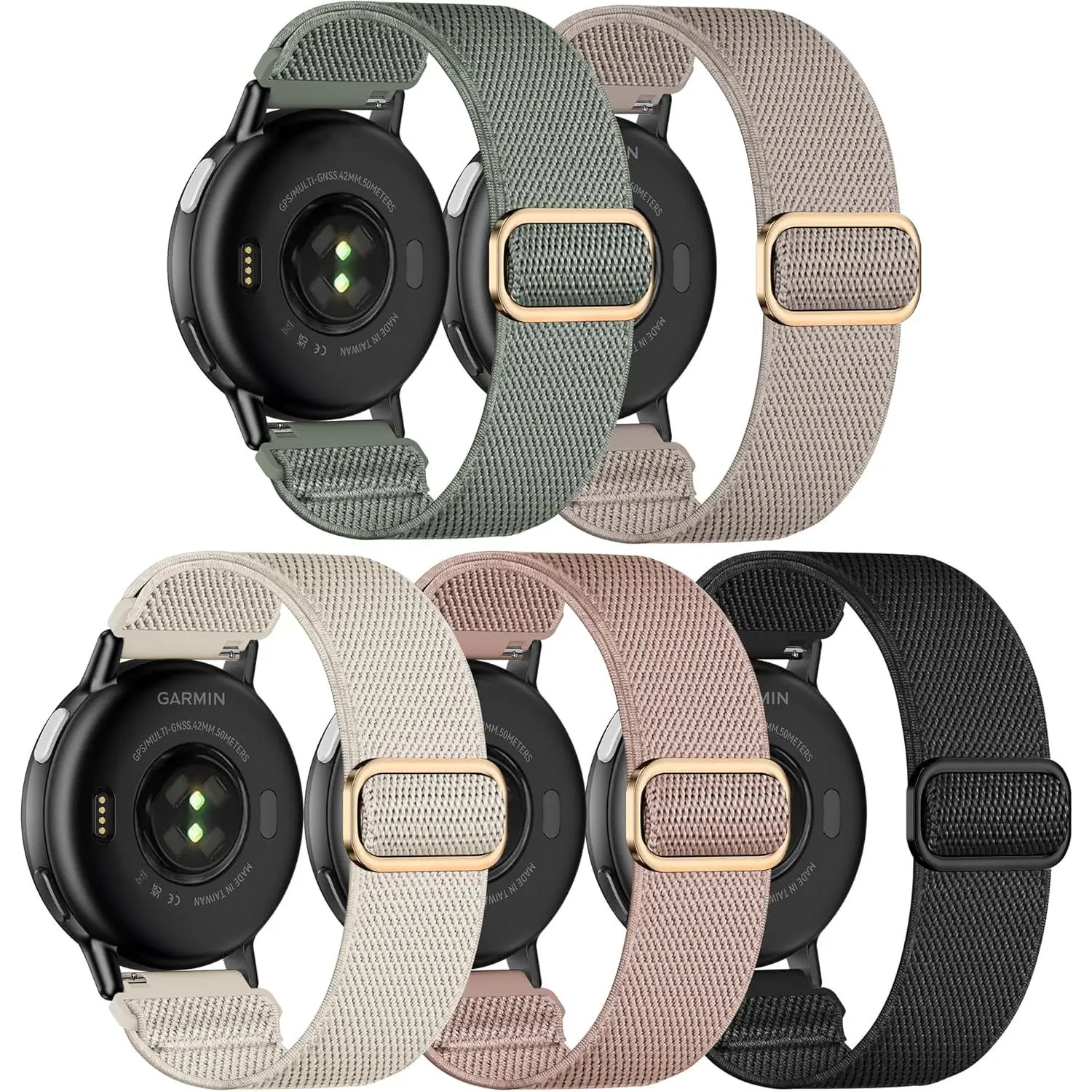 5 Pack Stretchy Nylon Bands Compatible with Garmin Vivoactive 5/Vivoactive 6/Forerunner 165/55 Watch,20mm Soft Elastic Adjustable Replacement Sport Straps for Garmin Venu Sq 2 Women Men