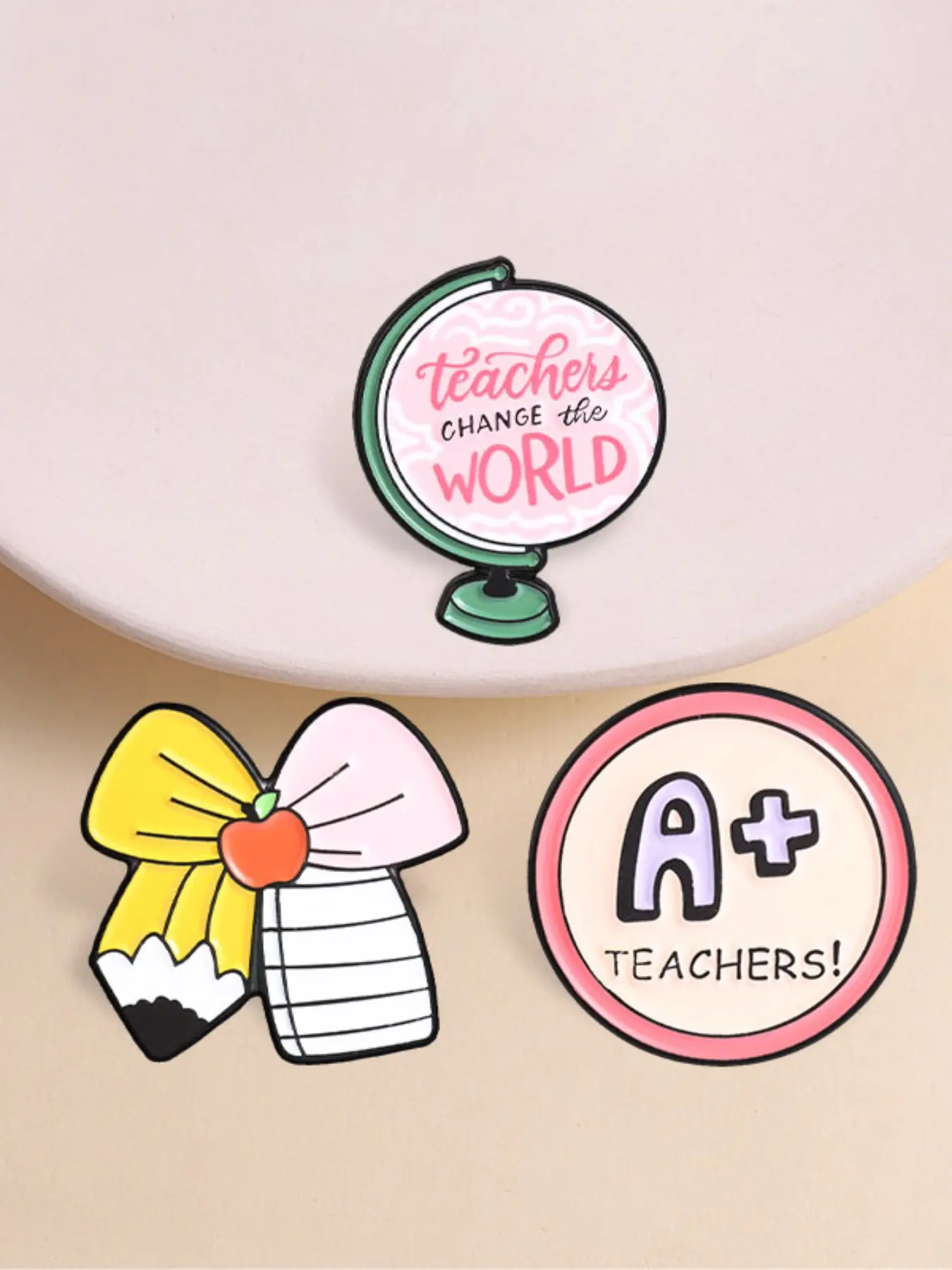 Healing Teacher 3 Styles Enamel Pin, A+ Globe Pencil Apple Metal Brooch, Warm Gift for Educators, Teacher's Day Present