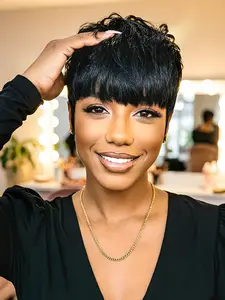 Short Pixie Cut Wig for Women, Human Hair Wigs with Bangs, Full Machine Made, Daily Styling