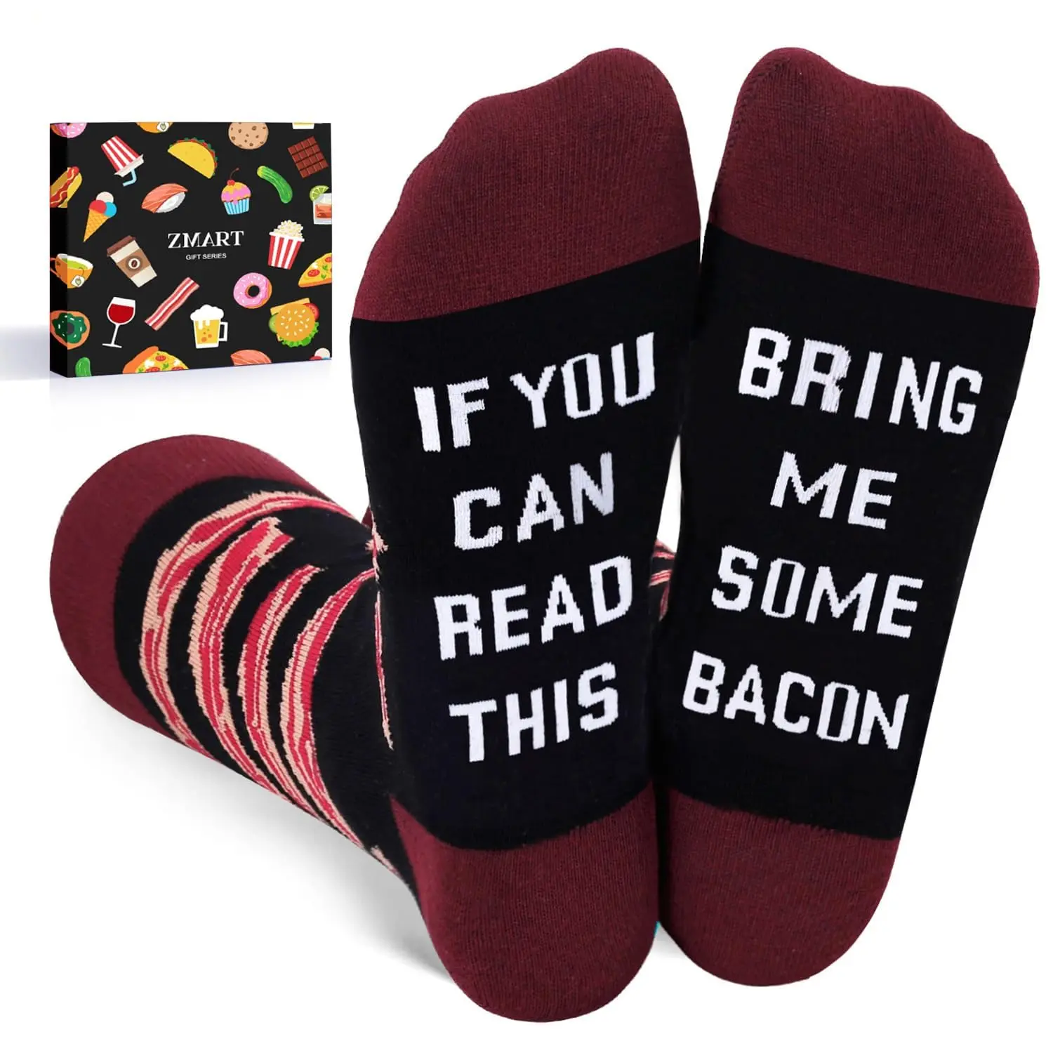 Zmart Funny Bacon Socks Women, Novelty Gifts For Meat Lovers, Funny Saying Socks If You Can Read This Bring Me Some Bacon