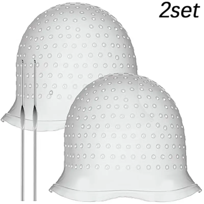 2sets Reusable Silicone Hair Dye Caps with Metal Clips, Professional Salon Self-Blonde & Color Tool Kit, Multi-Pack Hair Styling Accessories