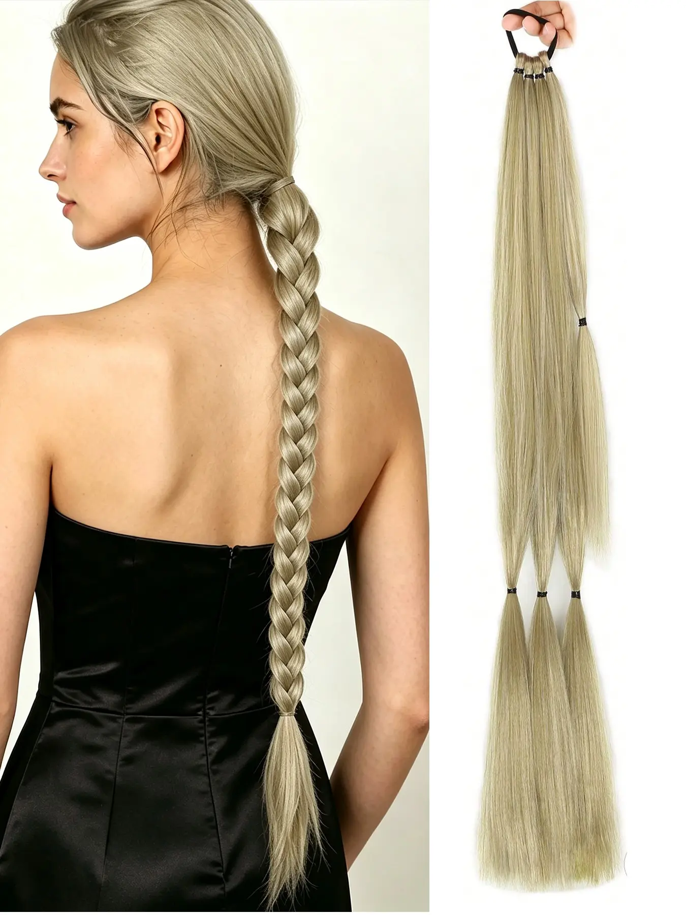 26 Inch Synthetic Long Braid Ponytail Extension Hair Tie Straight Sleek Wrap Around Hair Extensions Synthetic Braids Braiding Ponytail Fluffy Natural Soft Gold Ombre Burgundy Color Hair Ponytail for Women Daily Party Halloween And Christmas Wear