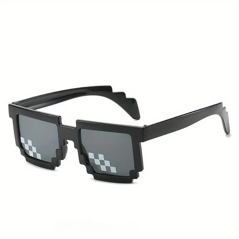 2-Pack Retro 8-Bit Pixelated Mosaic Pattern Oval Sunglasses - Green Sporty Protective Eyewear for Cosplay Parties, Everyday Use