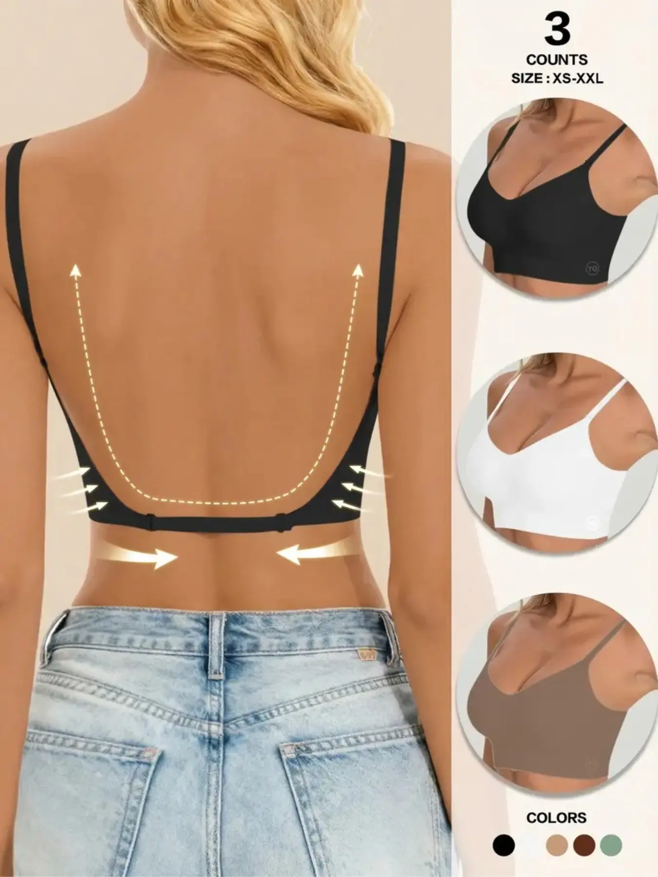 Women's Seamless Backless Fit Minimalist Bra, Invisible Bras Multi-Strap Convertible Strap Non Underwire Wireless Push-Up Bra, Suitable for Wedding Dresses and Party Gowns, Underwear, Womenswear