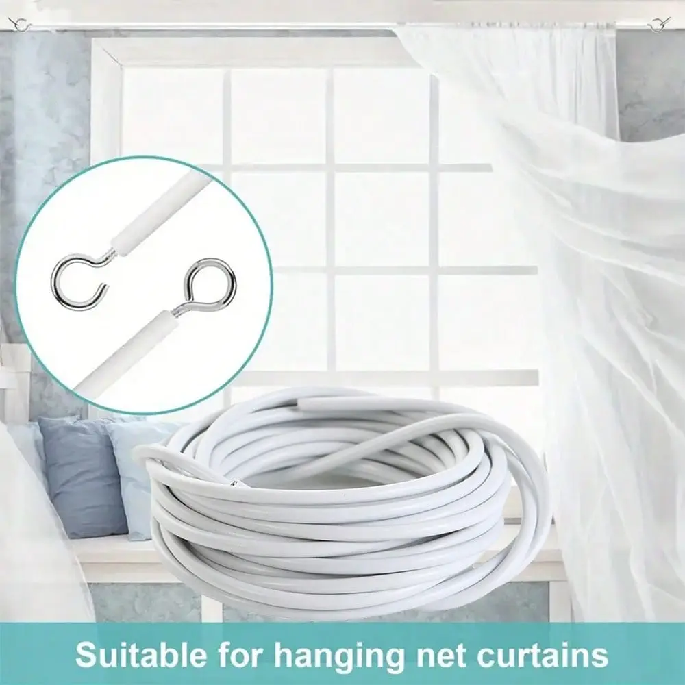 1 Pack Net Curtain Wire White Hanging Window Cord Cable Kit Installation 3/5 Meters Curtain String with Self-Adhesive Hook Eyes for Curtain Rod Decor