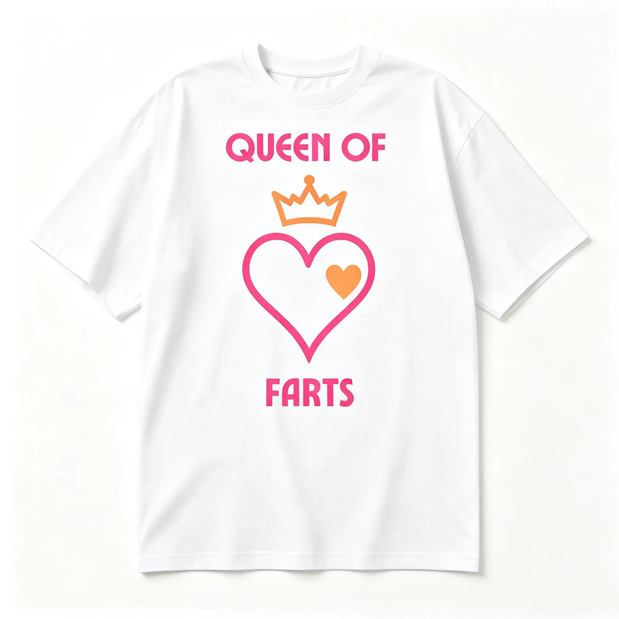 Queen Of Farts Bold Graphic T-Shirt Funny Queen Crown Heart Casual Unisex Black Tee