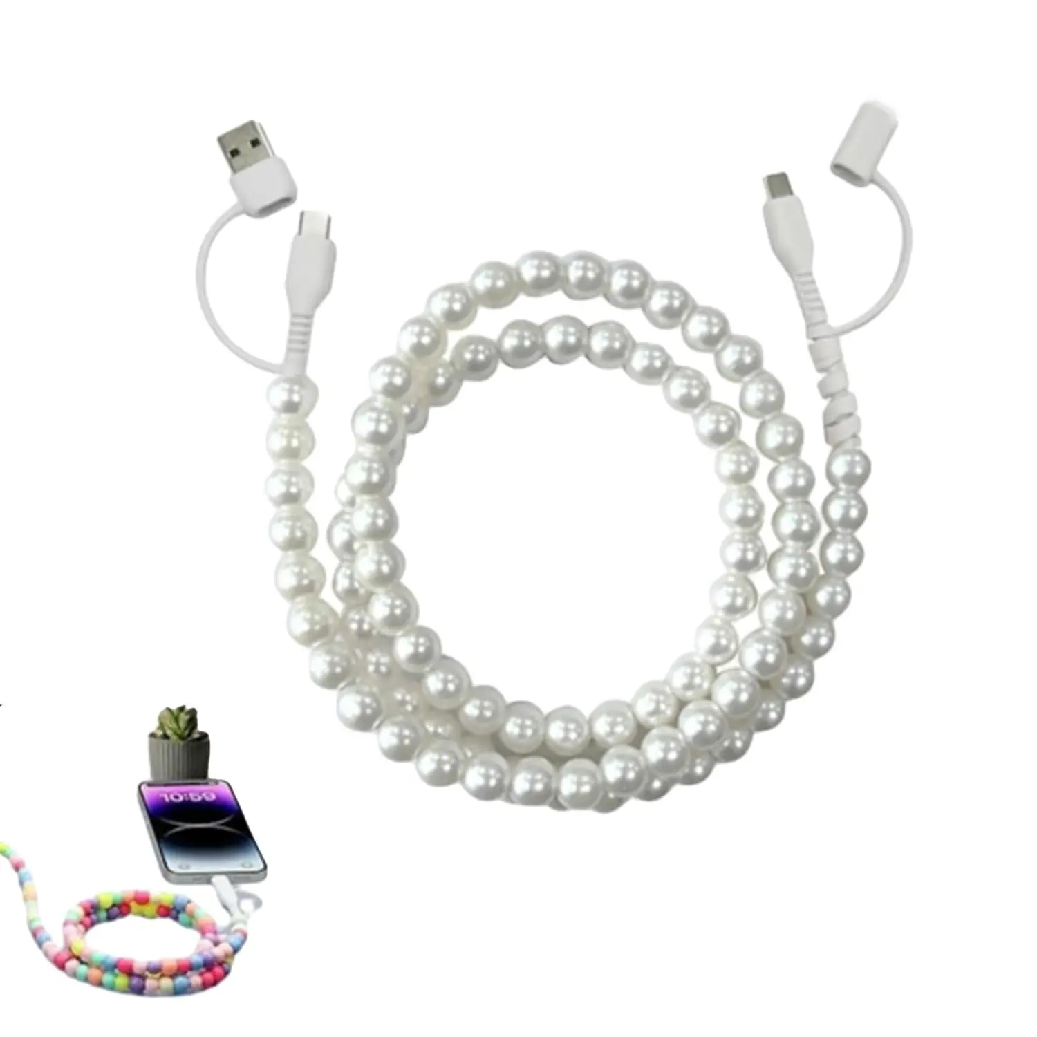 2-in-1 & 4-in-1 Multi Beaded Phone Charger, Colorful Stylish Beaded Charging Cable, 3.3 Feet High Speed Fast Charging Cord, Universal Fit for iPhone and Android