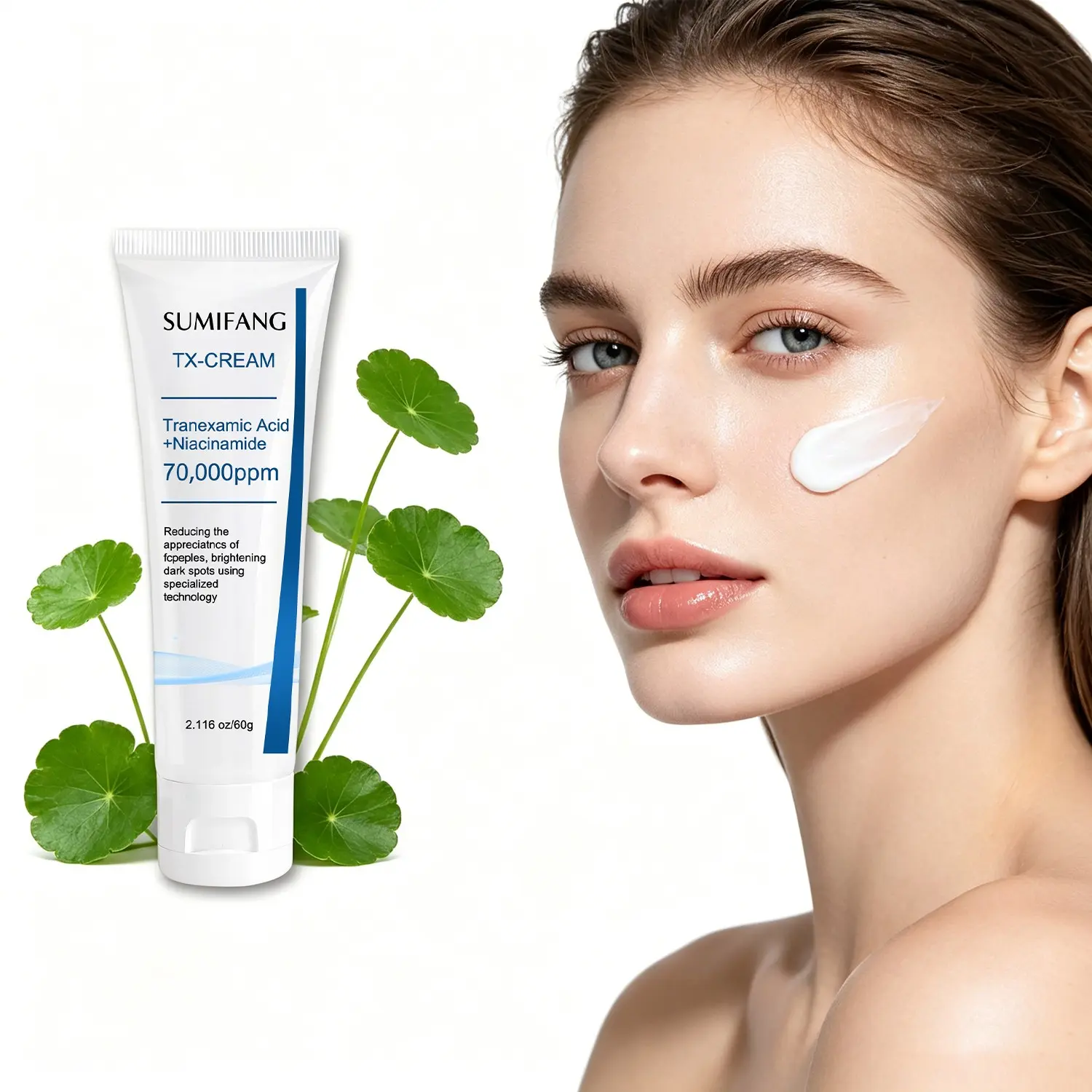 SUMIFANG TX-CREAM 60g Brightening Cream Face Moisturizer Cream contains tranexamic acid and niacinamide complex, combined with peptides and ceramides for deep hydration and even skin tone. Suitable for all skin types.
