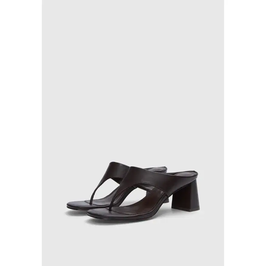 JUSTFAB Women's Faux Leather Thong Sandals - Cushioned Slip-On Mules with 2.5" Block Heel, Square Open Toe Backless Elegant Footwear for Casual Office, Comfortable Summer Shoes