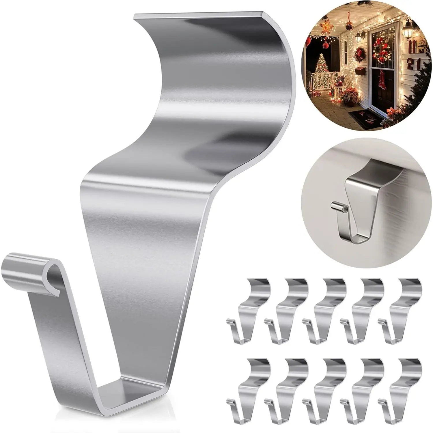 No-Hole Rust-Resistant Stainless Steel Vinyl Siding Hooks Hangers (10 Pieces), 1mm Thick Sturdy Outdoor Patio Decoration Clips for Easy Wreath Installation on Horizontal Vinyl Siding