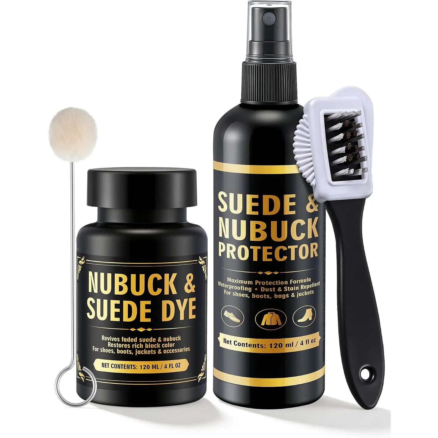 Black 8oz Suede & Nubuck Dye and Waterproofing  Kit | Restore Faded Color & Protect from Water, Oil & Stains