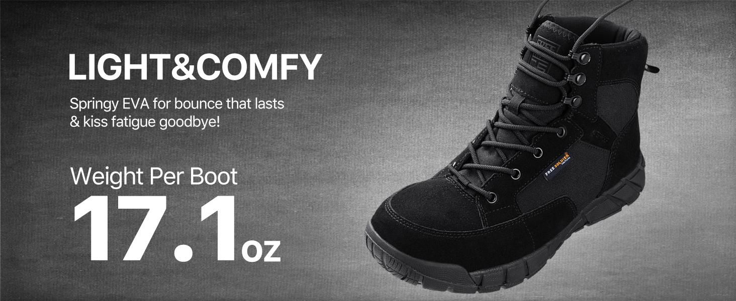 FREE SOLDIER Men's Durable Work Boots 6 Inches Lightweight Waterproof Hiking Boots Suede Leather Tactical Boots