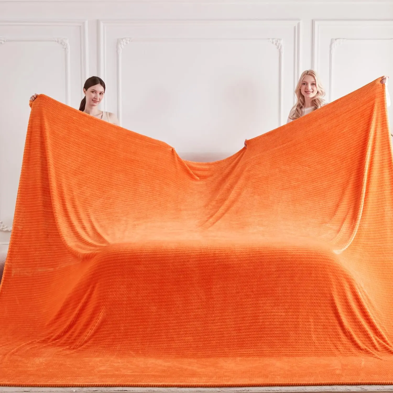 120x120 Inch Huge 10'x10'  Soft Cozy Fleece Blanket, Giant Seamless   California  Blanket Olive-Shaped Jacquard  for Sofa, Family, Travel - Orange