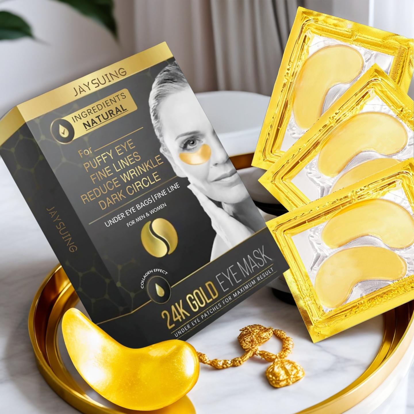 24k Gold Eye Mask with Hyaluronic Acid & Retinol, Collagen Natural Ingredients, Reduces Fine Lines Dark Circles, Moisturizing Firming Skin Care