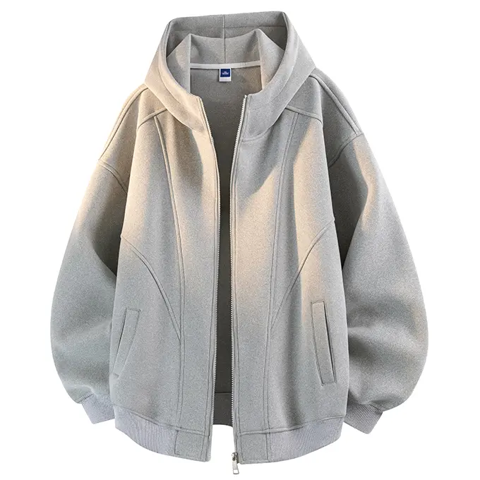 Men’s Oversized Longsleeves Stitched Panel Everyday Zip Up Hooded Jacket - Casual Comfy Zipper, Loose-Fit, Soft Thick, Medium Length, Baggy Hoodie Sweatshirt, Casual Fashionable Outerwear for Spring, Autumn, Machine Washable Tops