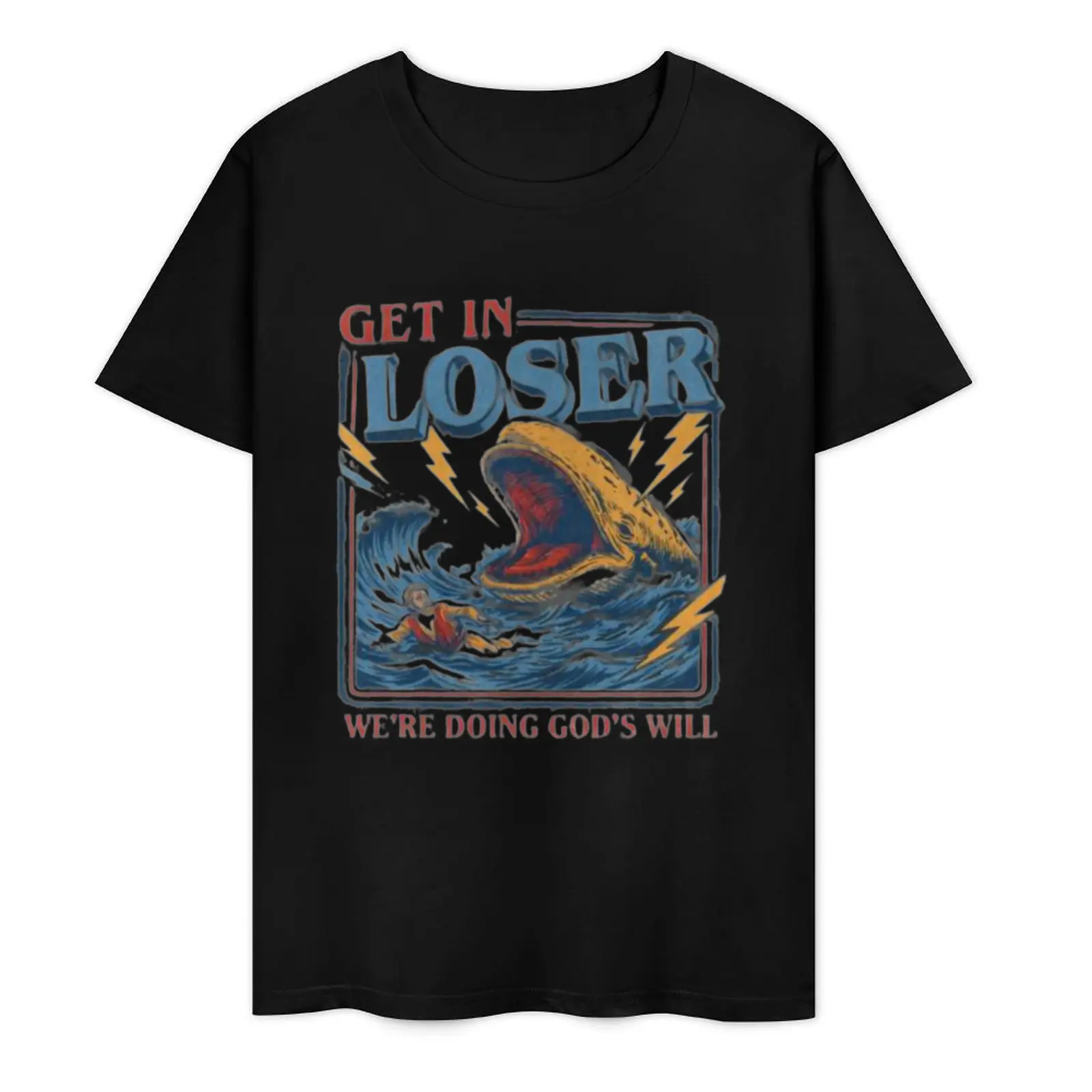 Men's Unisex Oversized Christian Casual Graphic T-Shirt - Soft Washed Cotton, 'Get In Loser' Jonah Print, Streetwear, Athletic Look, 3Xl-5Xl, Tshirt