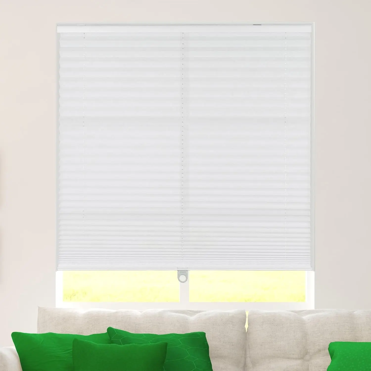 Pleated Fabric Window Shades, 34" W x 60" H, White | Cordless, Light Filtering, pleated shades for indoor windows. Accordion window blinds for home or office. Polyester fabric