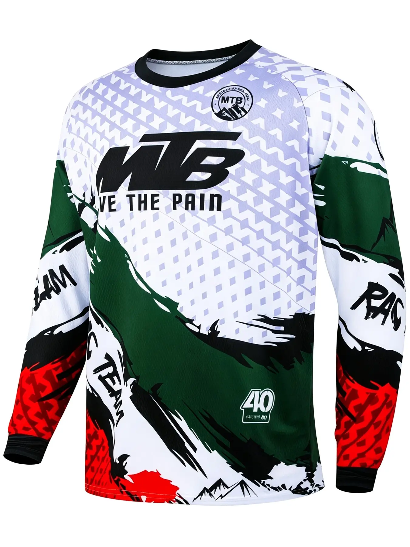Men's Geometric Print Long Sleeve Mountain Bike Top, Bike Shirt, Breathable Quick-Dry Tee, Breathable Athletic Top, Outdoor Cycling Fitness Wear, Cycling Sports Wear