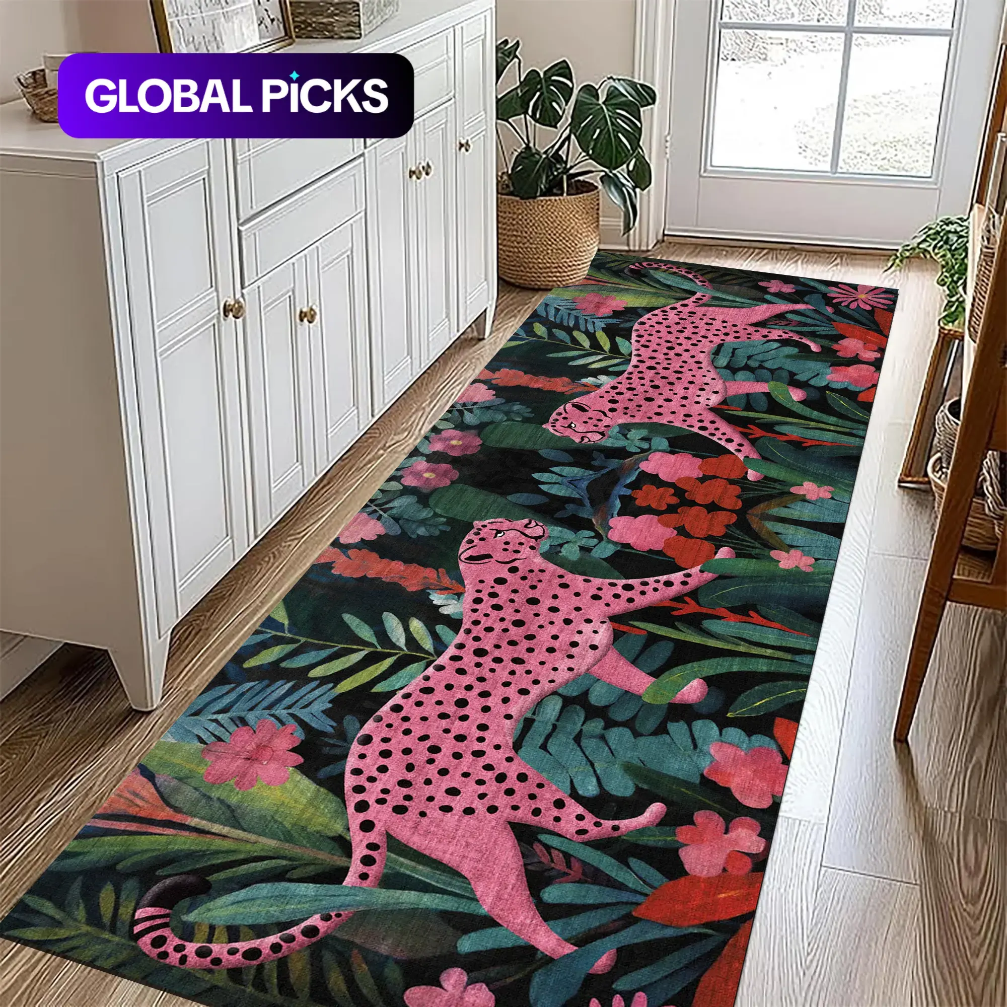 Luxury European Leopard Print Carpet, Colorblock Decorative Rug, Foldable Washable Non-Slip Plush Home Decor Rug for Living Room, Bedroom & Hallway