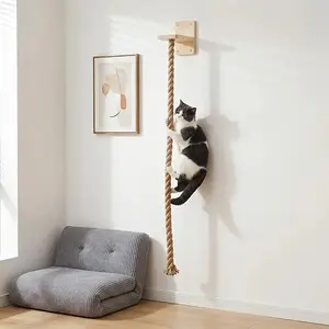 2026 New Arrival Space-Saving Vertical Cat Scratching Post, Natural Hemp Rope Wall Mount Climbing Frame with Hook, Durable Indoor Pet Activity Toy to Boost Kitten Exercise