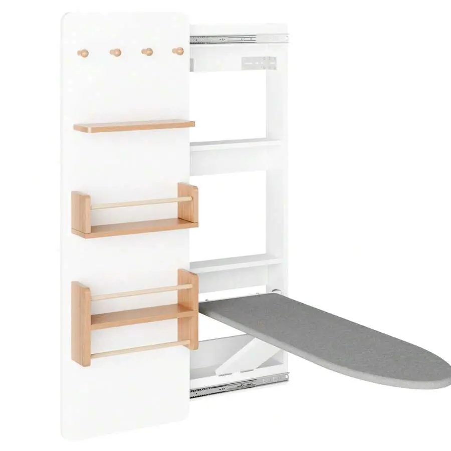 Hanging Waterproof Modern Compact Ironing Board Cabinet - Foldable Board, Clean Lines Storage Rack, Space-Saving Station for Laundry Room, Bathroom