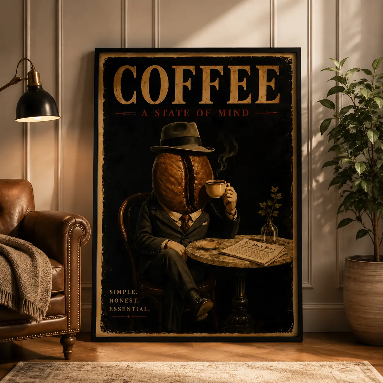 Vintage Coffee Gentleman Canvas Wall Art |   Retro Espresso Bar Poster Print, Coffee Station Decor for Kitchen, Dining Room, Cafe & Home Decoration