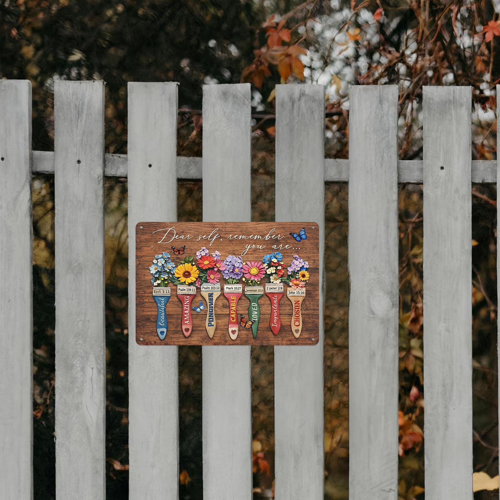 Dear Self Remember You Are Beautiful Amazing Forgiven Capable Loved 12x8 Inch Aluminum Metal Sign - Christian Inspirational Wall Decor for Home, Office, Bedroom - Motivational Religious Tin Sign Gift for Family & Friends