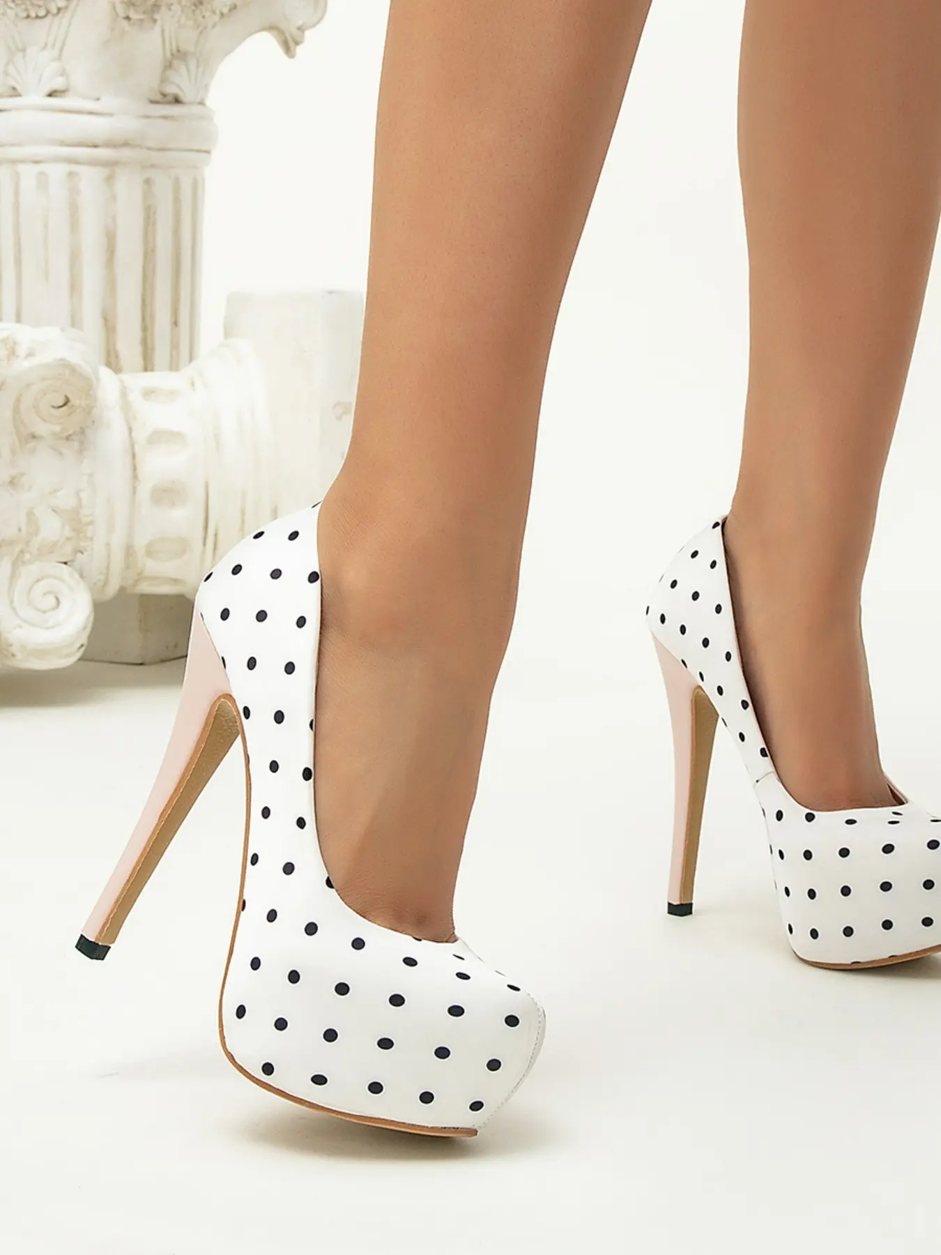 Sole Polka Dot Satin Round Toe Waterproof Stiletto Heeled Elegant Shoes, Women's High Heel Sandals, Party & Evening Wear, Elegant Party Heels
