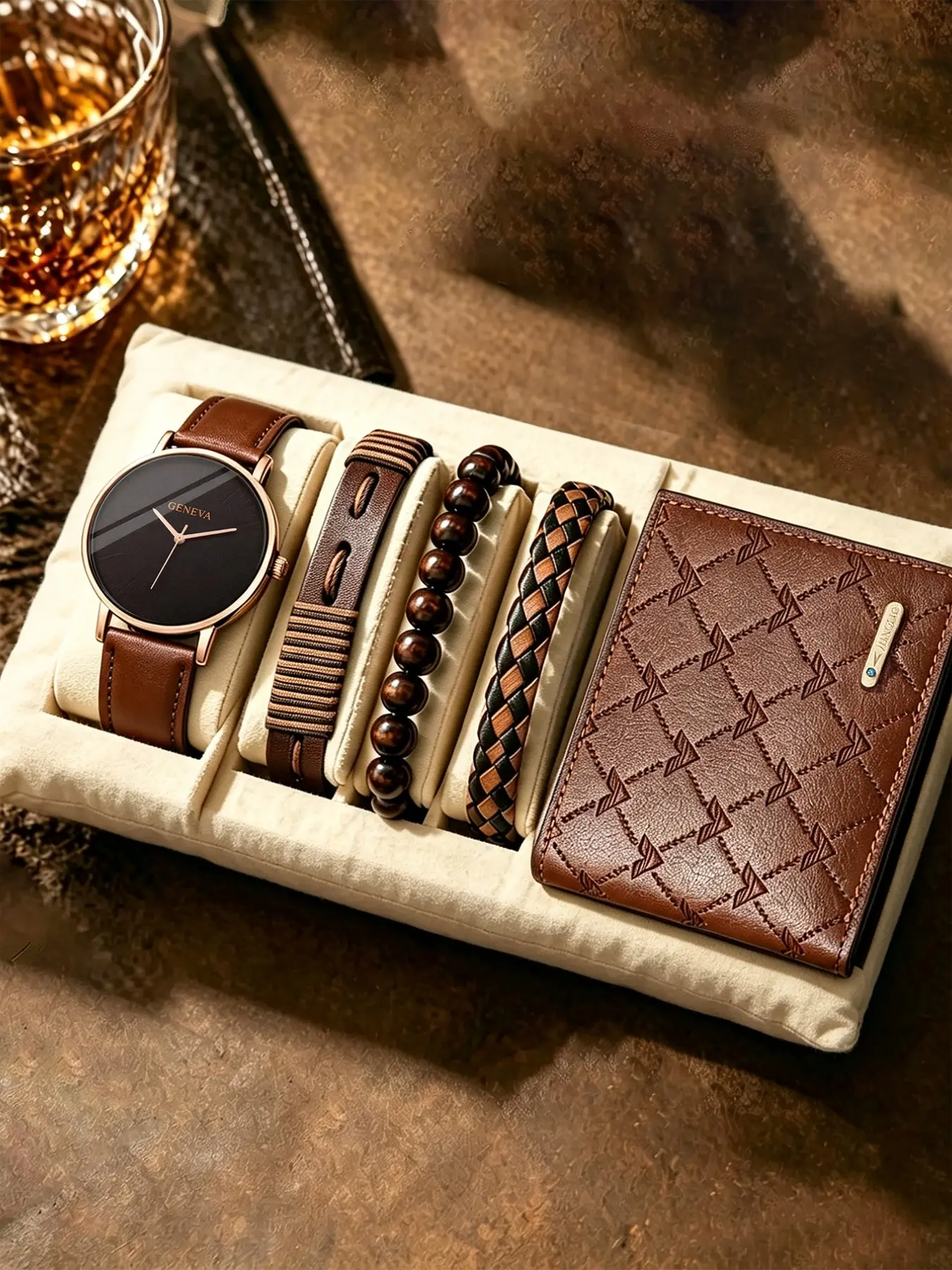 5-Piece Ultra-Thin Men's Casual Quartz Watch Set, Adjustable Strap, Leather Wallet, Father's Day Gift, Daily Use, Back-To-School Season