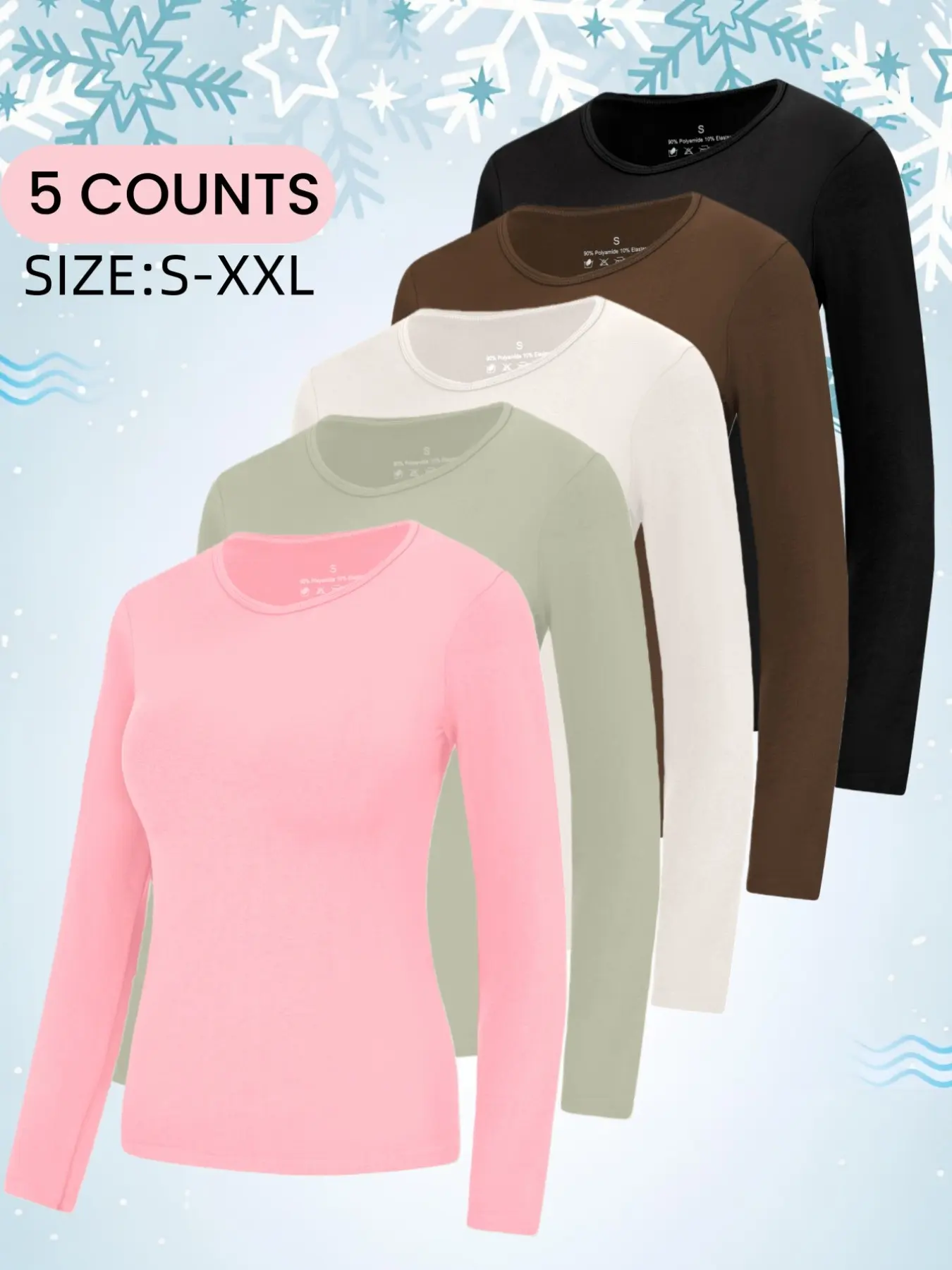 Women's Thermal Shirts Basic Fleece Lined Athletic Tops Long Sleeve Compression Workout Baselayer for Cold Weather, Soft Breathable Round Neck Long Sleeve Thermal Warm Tops, Casual Autumn Fall & Winter Fitted Bottom Layering Shirts for Women Piece