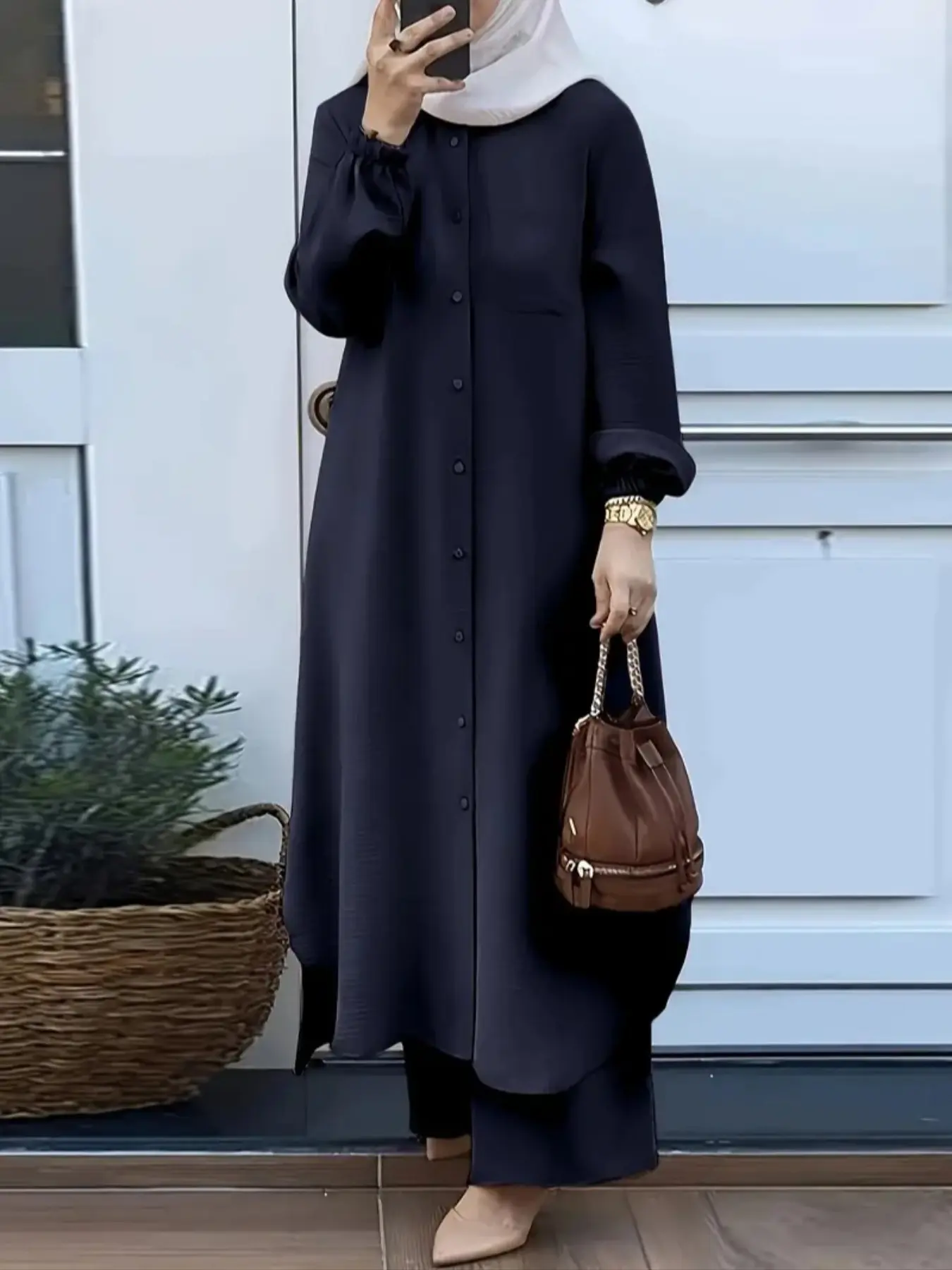 Muslim Women's Arabic Style Two-Piece Set, Islamic Clothing Set, Long Sleeve Shirt and Pants, Casual Loose-Fitting for Spring and Fall