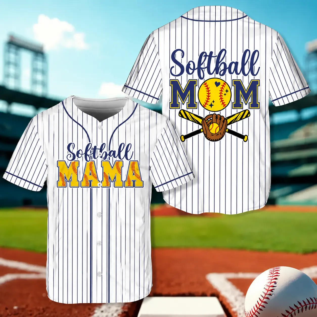 Baseball Mom Pinstripe Jersey - Softball Mama Professional Sports Clothing, Christmas Gift for Lovers, Commuting & Game Day Outfit, Jersey-Style Baseball Apparel, S