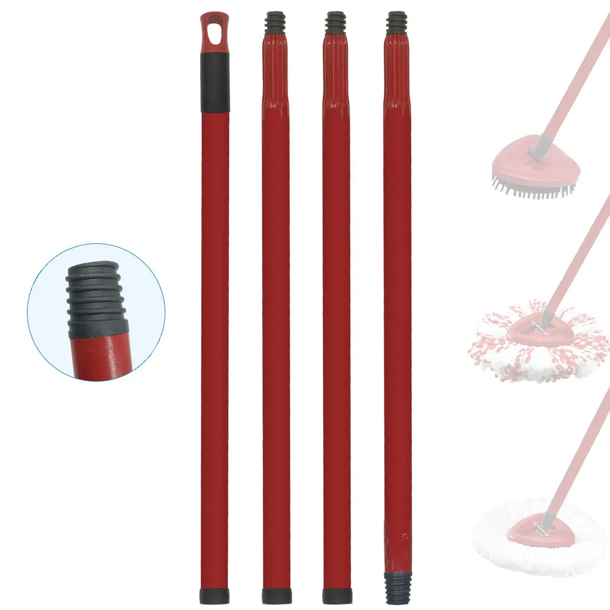 4-Section Extension Pole, Adjustable German-Style Threaded Rod, Reach Up to 1.57m, Cleaning Tool for Spin Mops & H2pro Flat Mop